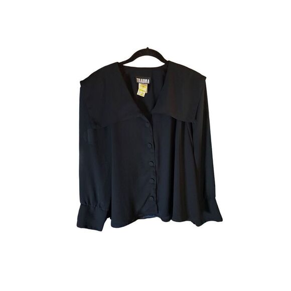 trauma Joyce Leslie NWT vintsge black, sheer blouse, size large ￼ - Picture 1 of 5